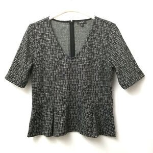 Lord And Taylor Blouse Women's Large Black And Grey V Neck With Rear Zipper